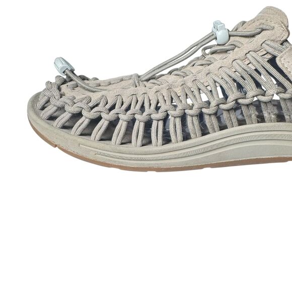 Keen Uneek Sandals Mens US 10 Gray Suede Walking Hiking Woven Bungee White Logo - Picture 13 of 16